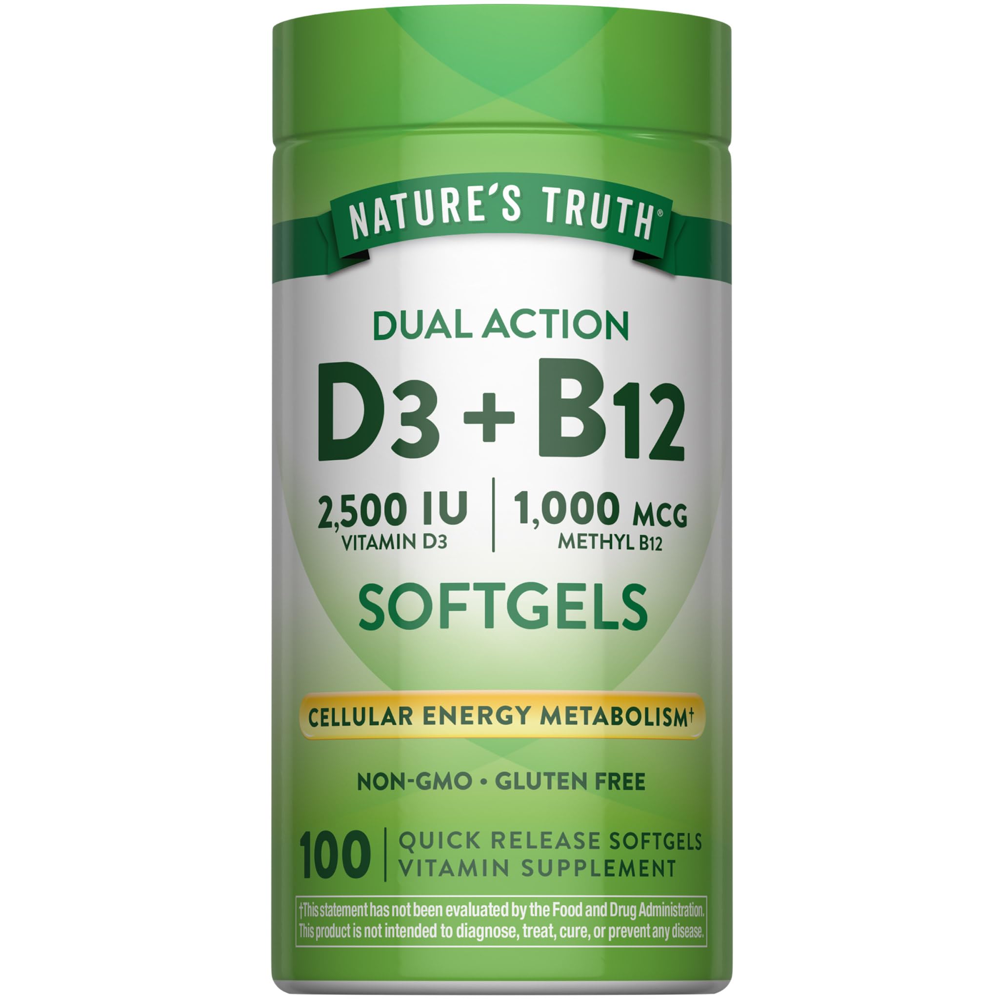 Nature's Truth Vitamin D3 2,5000 IU & B12 1,000 MCG | 100 Softgels