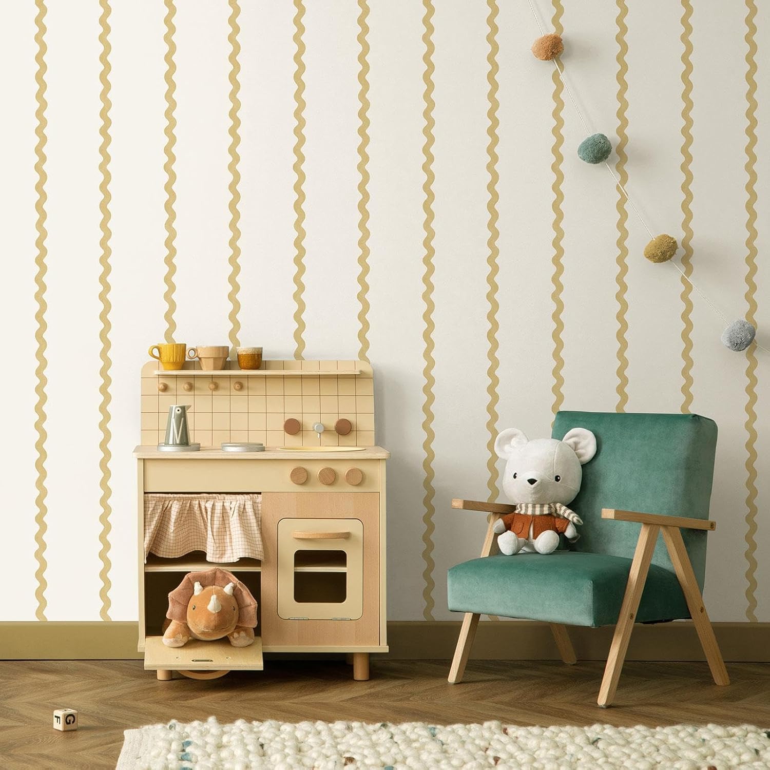 Do The Wiggle Stripe Fun and Playful Kids Design Wallpaper Perfect for Nurseries Playrooms and Bedroom Decoration Ochre Holden 13980