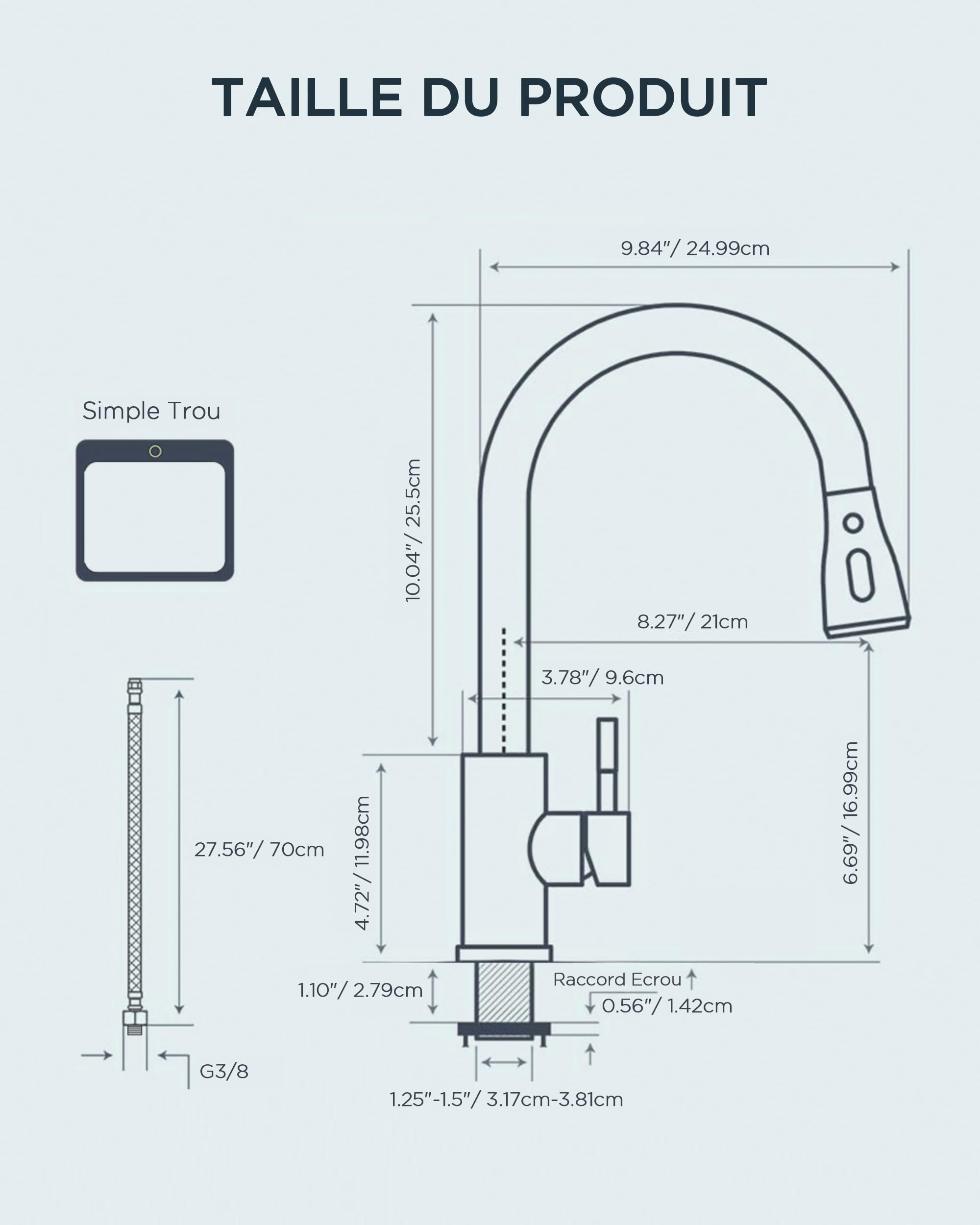 FORIOUS Robinet Cuisine, Mitigeur Cuisine, Pivotant à 360° d'Évier à Arc Élevé Pulvérisateur Escamotable 2 Modes, Acier Inoxydable