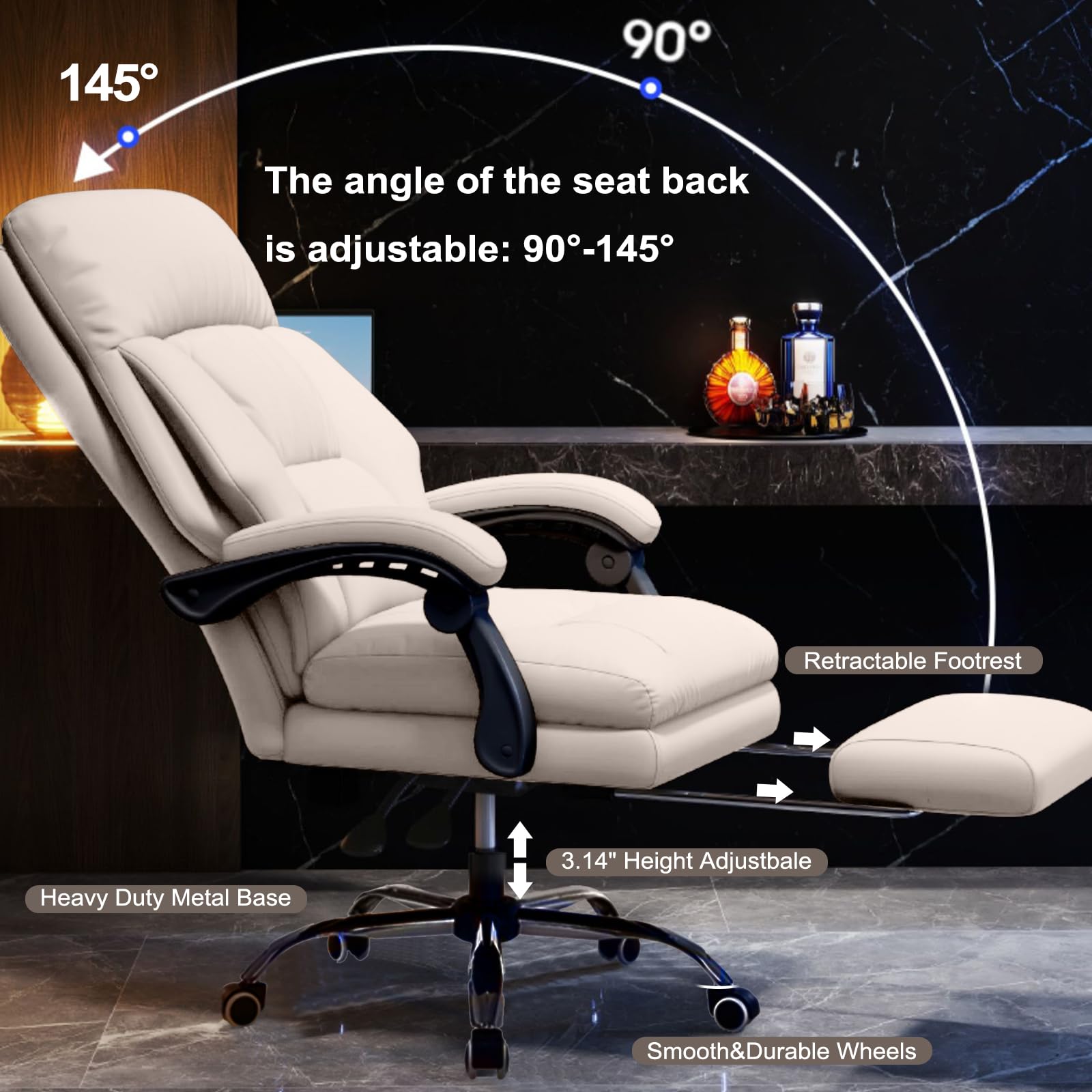 Office Chair with Leg Rest Executive Desk Chairs with Wheels High Back Computer Gaming Chairs Adjustable Reclining Ergonomic — view 6