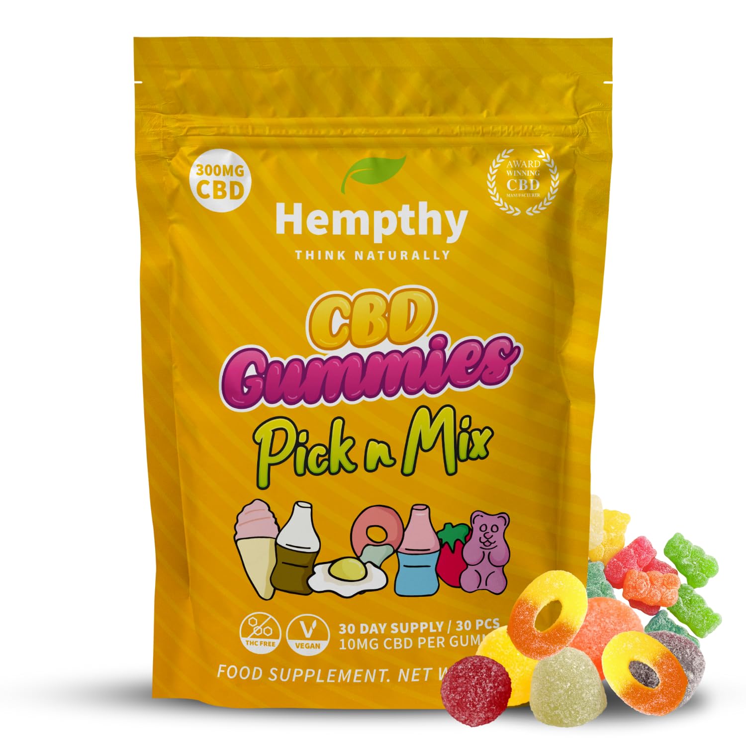 Hempthy CBD Gummies High Strength - CBD Pick n Mix 300mg Total CBD, THC-Free Hemp Gummies for Pain Relief & Better Sleep - Best Edible Cannabidiol CBD Gummys Bears, Anxiety & Sleeping Gummies