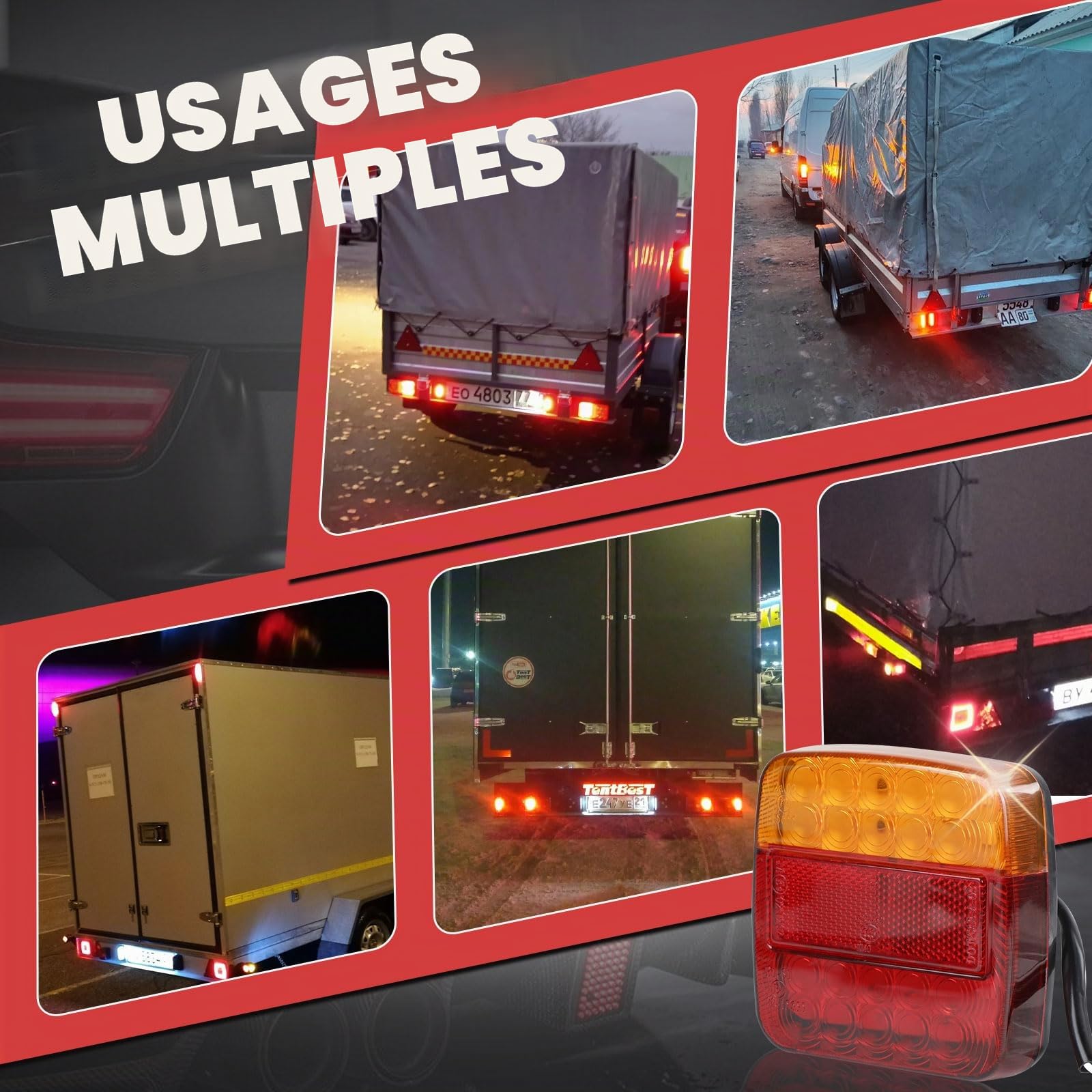 EXLECO 2 X Feux de Remorque LED 12V Feu Arriere Remorque Étanche Feux Arriere Remorque de Lumière Feux Arrière 26 LED Éclairage Remorque LED avec ECE E-Mark LED Feux Remorque pour Camion Tracteur