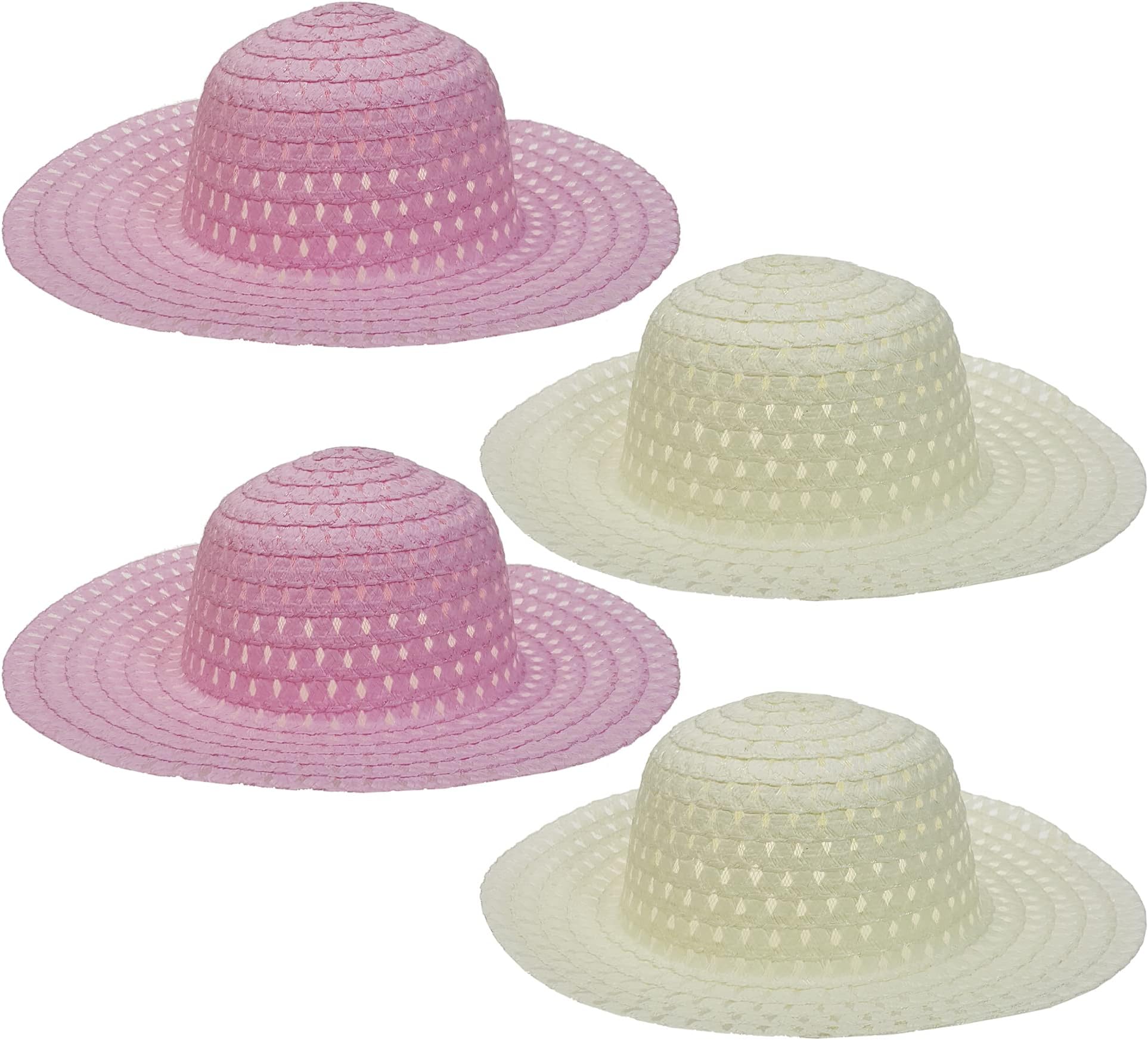 DearSun 4pcs Easter Bonnet Tea Party DIY Straw Hat for Kids Child Birthday Easter Party Summer Beach Hat Travel Gift