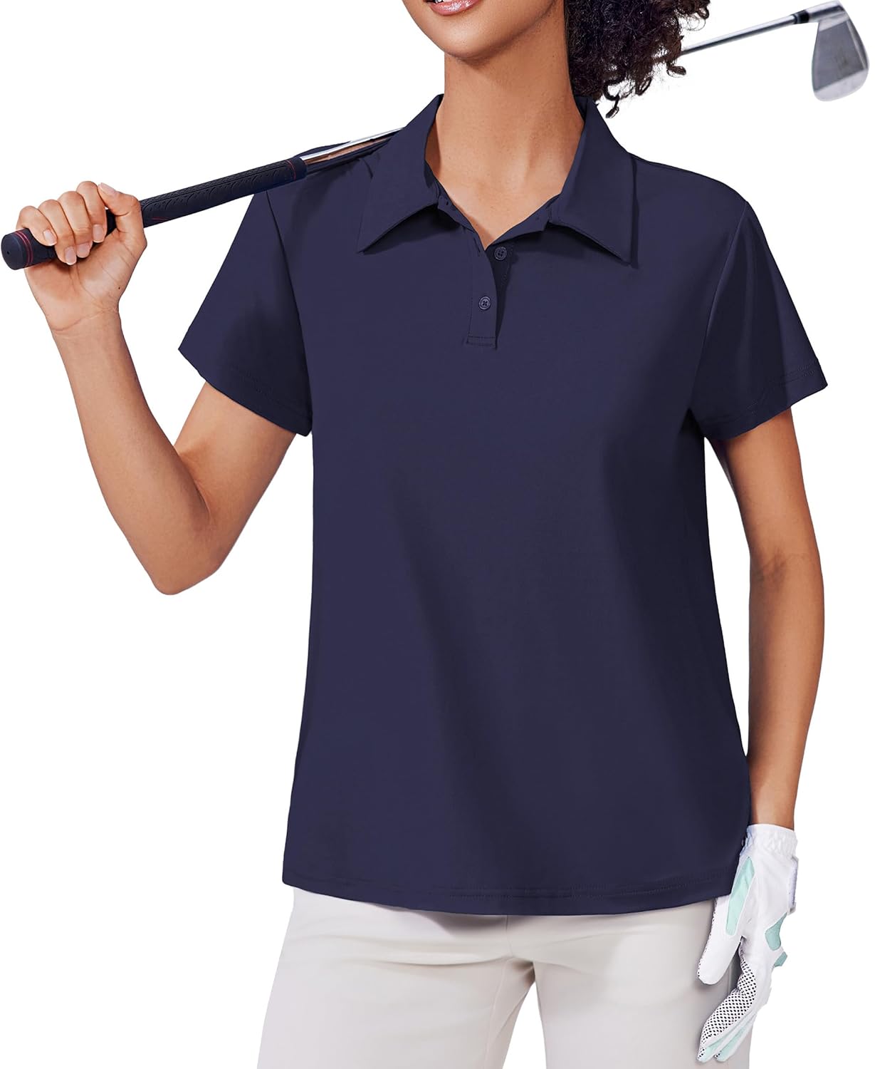 PINSPARK Women's Golf Shirt UPF 50+ Polo Shirts Short Sleeve Tennis Tops Collared with 3 Button Athletic T Shirt