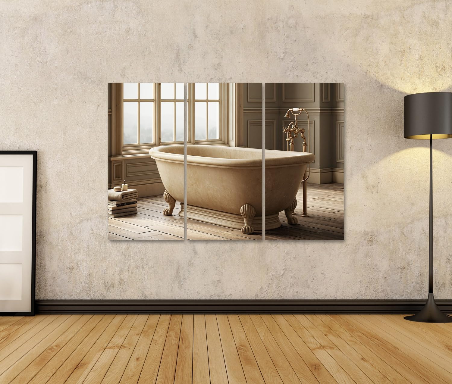 islandburner Cuadro sobre lienzo Elegante Bañera Independiente Mural Baño Lujo para los amantes de la relajación - 3 piezas