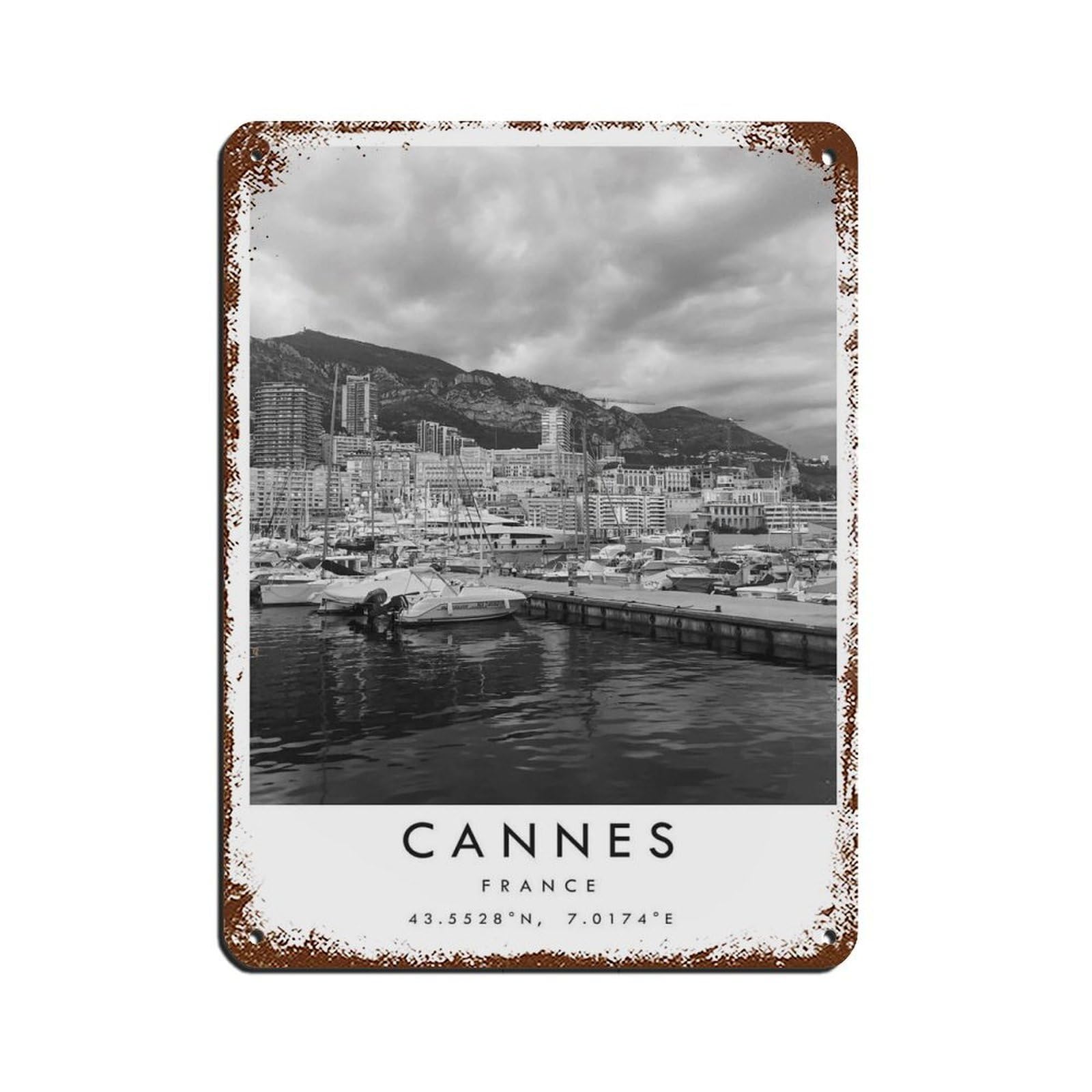 Cannes Travel, France Cannes Tin Sign Vintage Metal Pub Club Cafe Bar Home Wall Art Decoration Poster Retro 12x16inch(30x40cm)