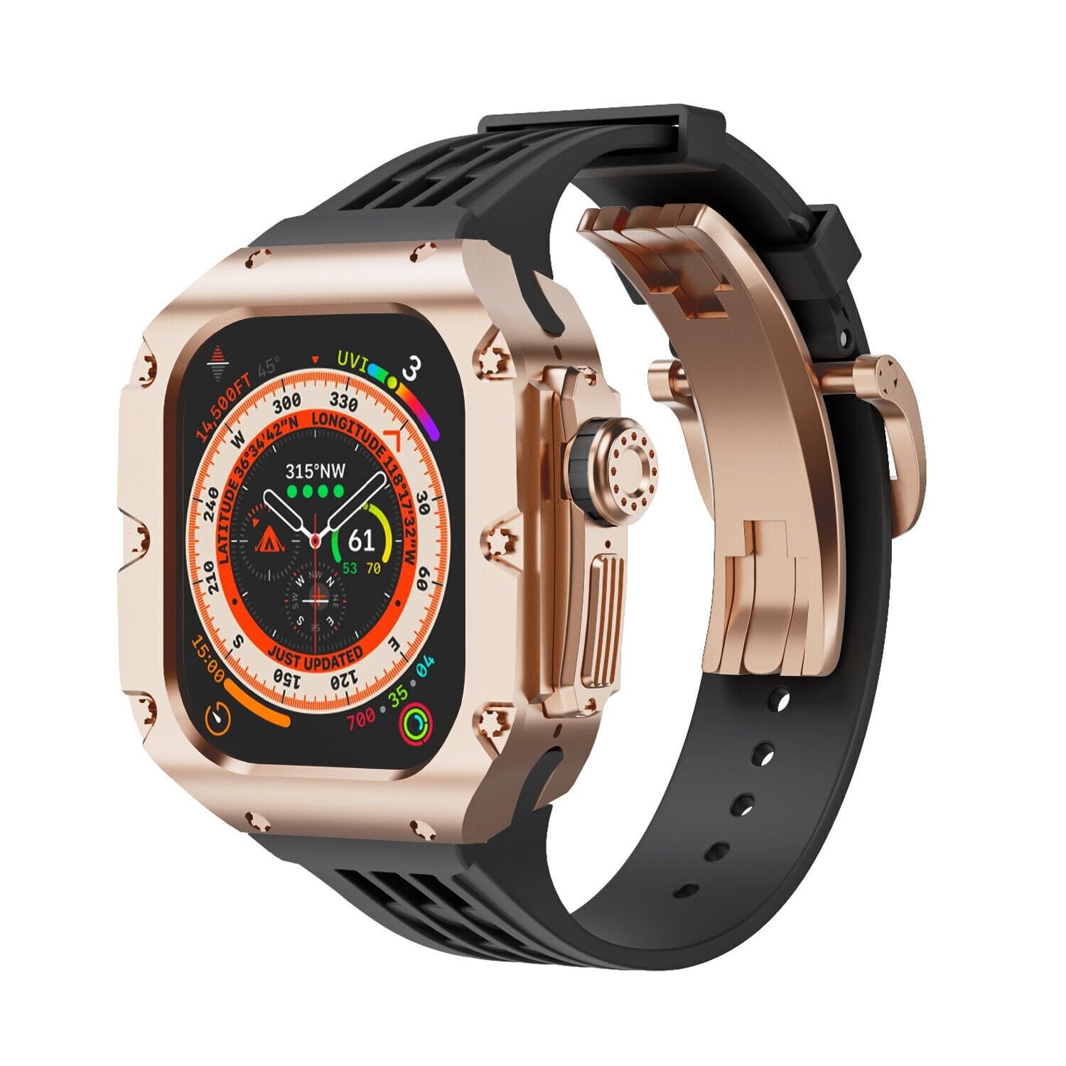 Titanium Case Mod Kit Rm for Apple Watch Ultra 2 49mm Men Sport Rubber Band Stainless Steel Smart