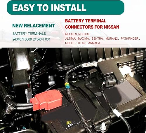 Miniatura 7 de Terminales de batería para Nissan  Terminal de cable de batería de automóvil positivo y negativo con parte inferior de plástico, compatible con
