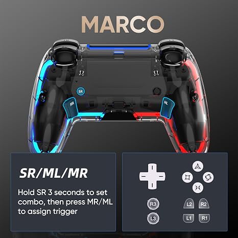 BETMI Wireless Controller for PS5, Pro/Slim/MAC/Steam Deck/PC (Transparent)