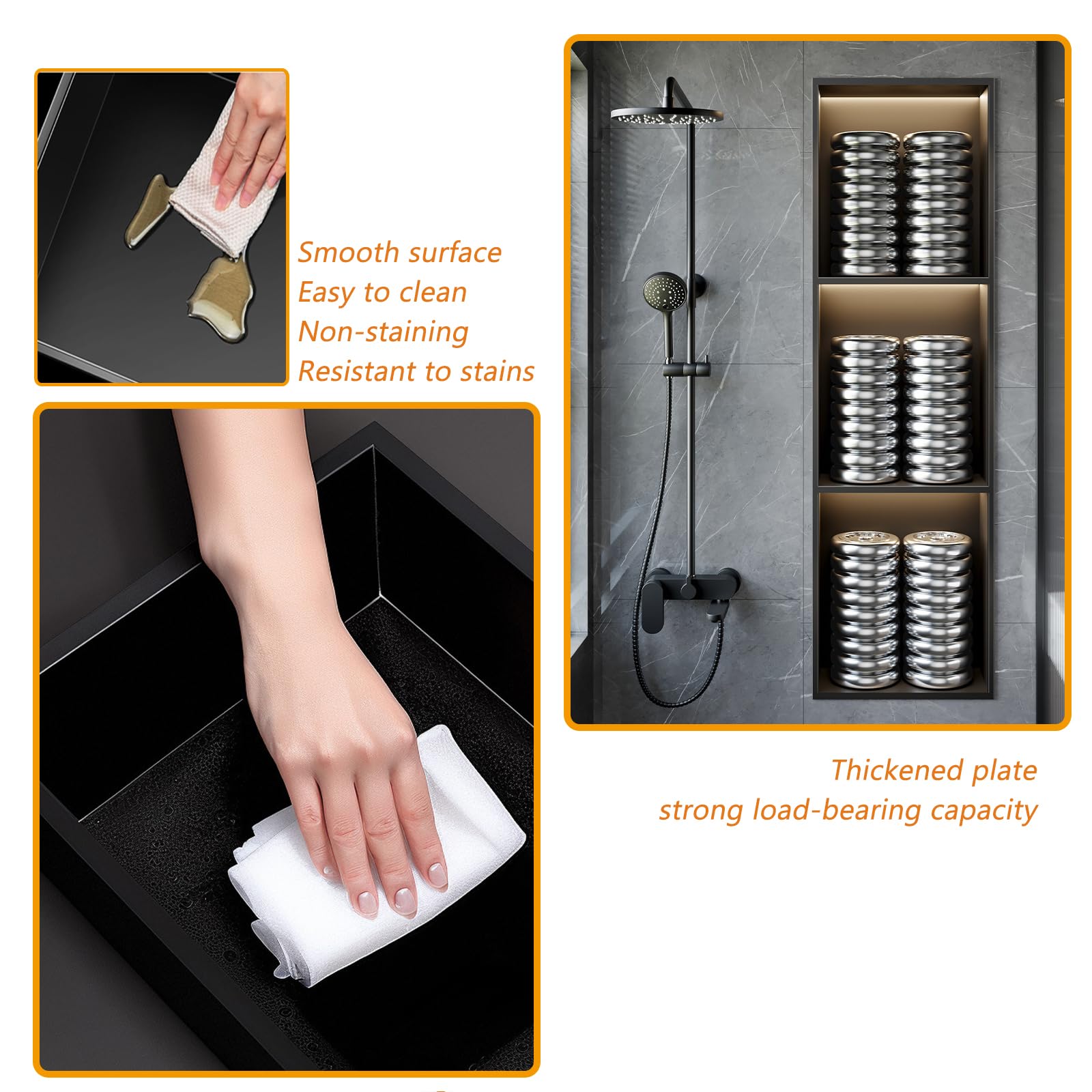 Doccia prefabbricata in acciaio inox - Mensola da bagno integrata senza acqua per shampoo e sapone Design senza piastrelle per un facile rinnovamento bianco h