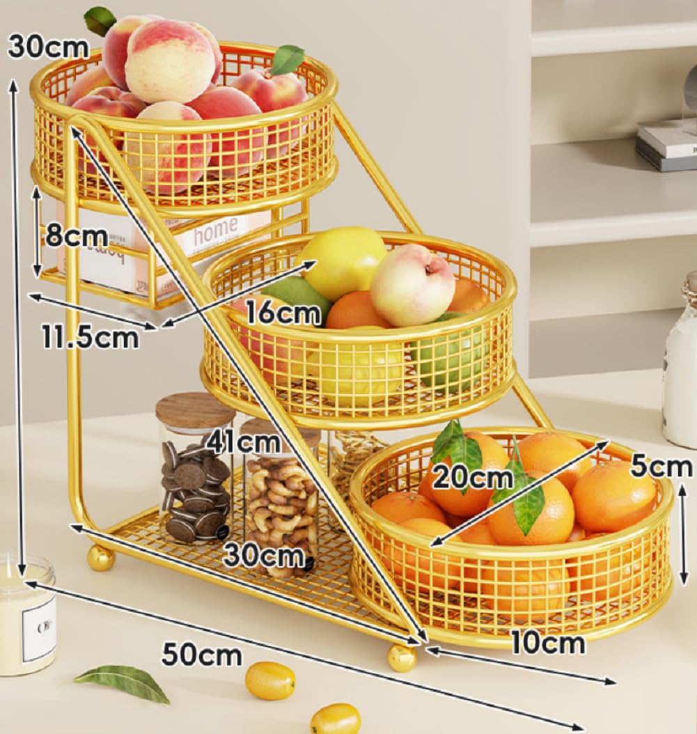 Obstkorb mit 3 Etagen, Gemüse-Aufbewahrungsregal für Küche und Zuhause, multifunktionaler Snack- und Brothalter, ideal für Zwiebeln, Kartoffeln, Bananen und mehr