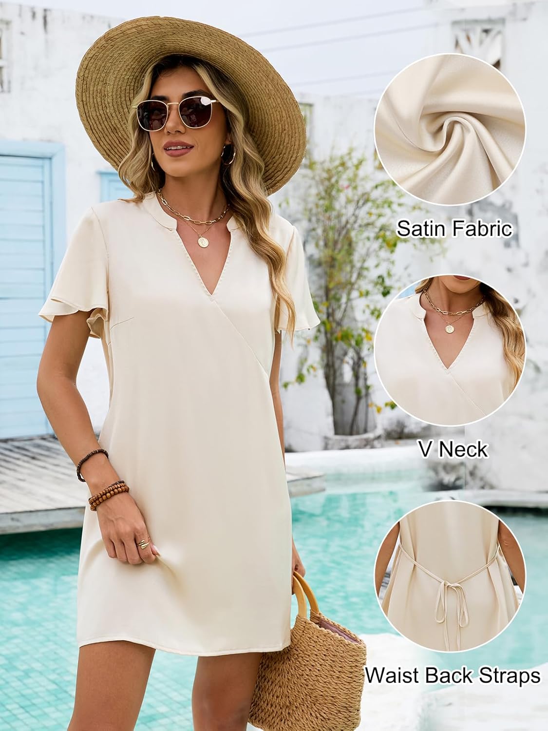 Blooming Jelly Womens Swimsuit Coverup Satin Beach Bathing Suit Cover Ups Swimwear Holiday Tie Dresses Henley V Neck - Image 4