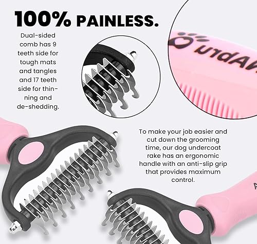 Miniatura 2 de Cepillo de aseo para mascotas para desenmascarar y quitar pelos  Rastrillo de doble cara para perros, gatos y mascotas con pelo largo propenso a
