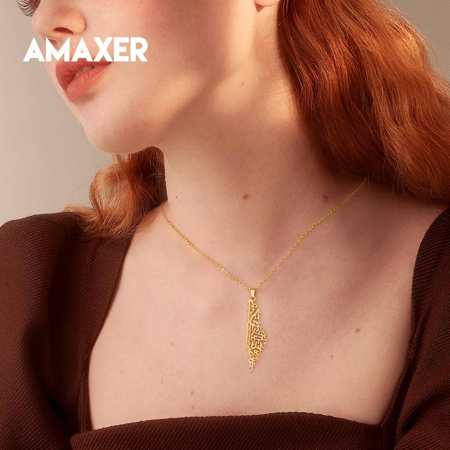 Amaxer Israel Palestine Map Necklace Map Pendant Adjustable Necklace Charm Inspirational Gift for Women - Image 3
