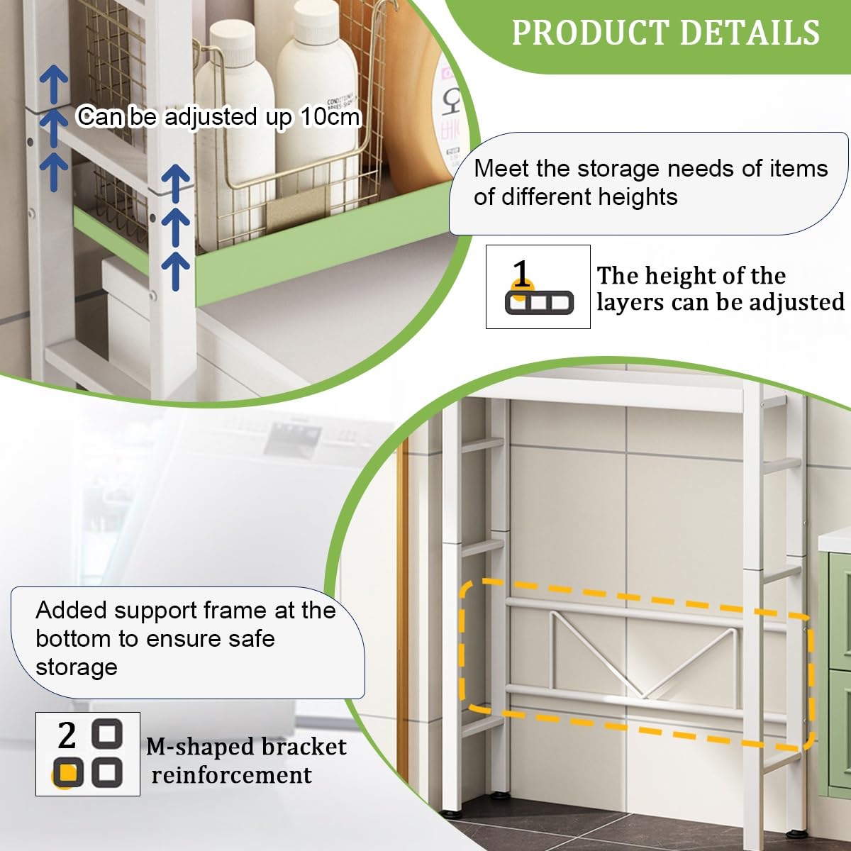 Scaffale multiuso a 3 ripiani grigio – Salvaspazio per bagno e lavanderia sopra WC o lavatrice, soluzione di archiviazione multifunzionale per la casa massimizza spazio e stile