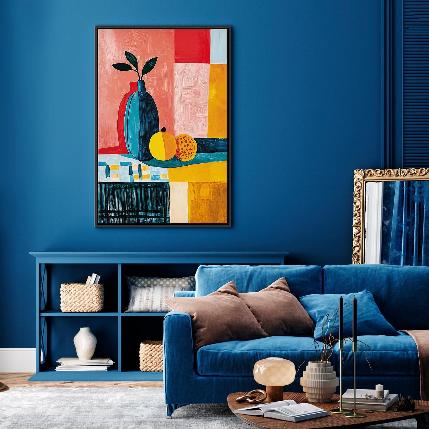 murando - Obraz na Płótnie Strukturalnym z Czarną Ramą American Box Martwa Natura Wazon i Owoce 80x120 cm - Duży Nowowczesny Obraz na Ścianę - Elegancka Dekoracja Ścienna do Salonu j-H-10001-b-a