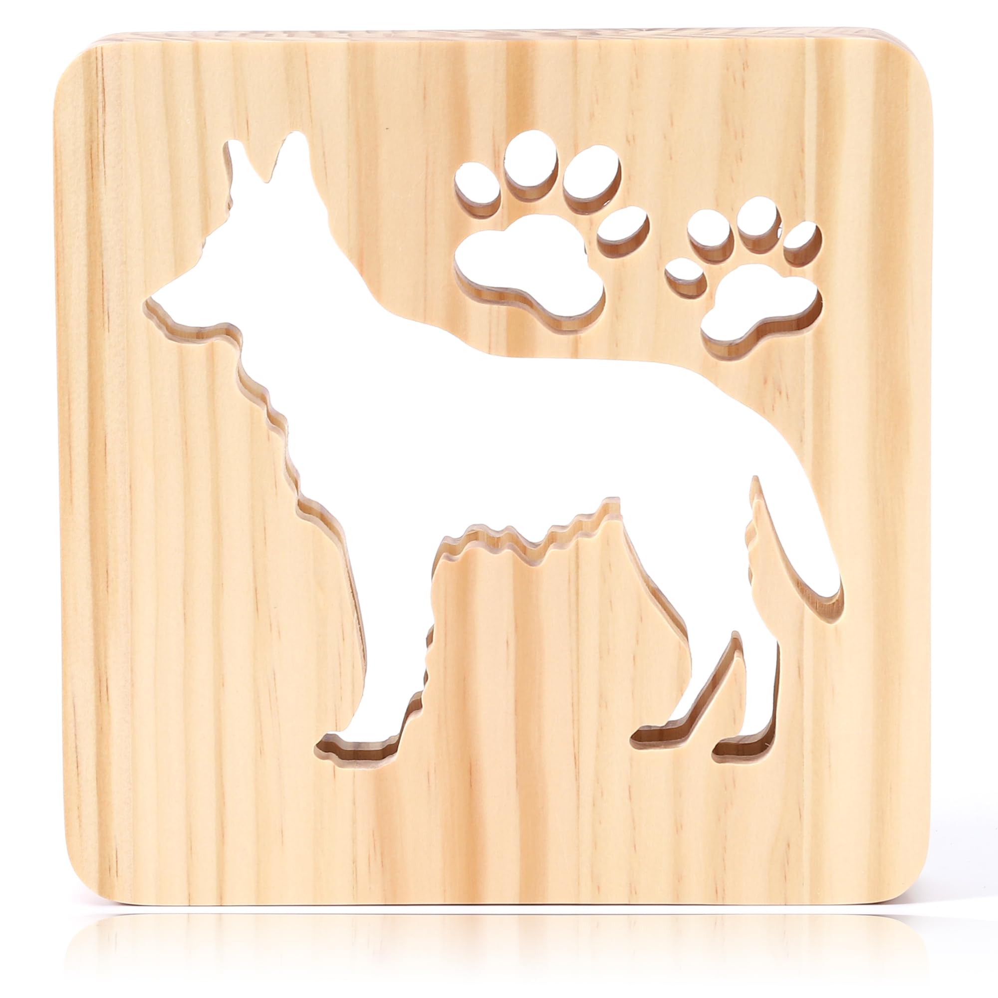Carved Wood Night Lights 3D Dog Breeds USB Night Light Desk Lamp Cute Kids Wooden LED Light for Home Bedroom Decor and Gifts (German Shepherd)