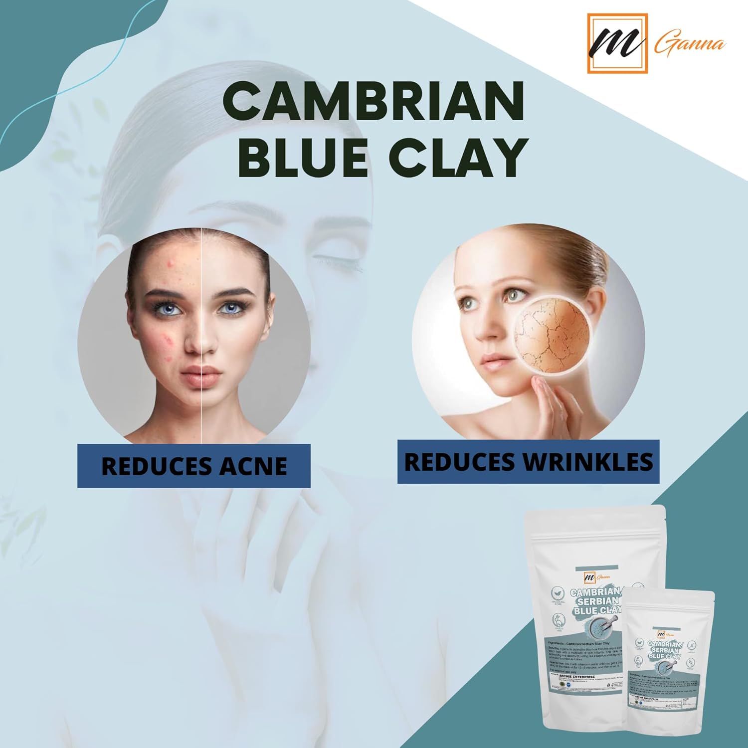 Cambrian/Serbian Blue Clay 100g / 0.22lbs for Facial Masks, Creams, Body Wraps, Soft Peels and Scrubs, and Soap Making