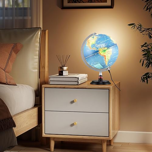 Miniatura 8 de Goplus Globo del mundo iluminado de 12 pulgadas, lámpara de noche giratoria antigua con soporte de madera, decoración de escritorio educativa de