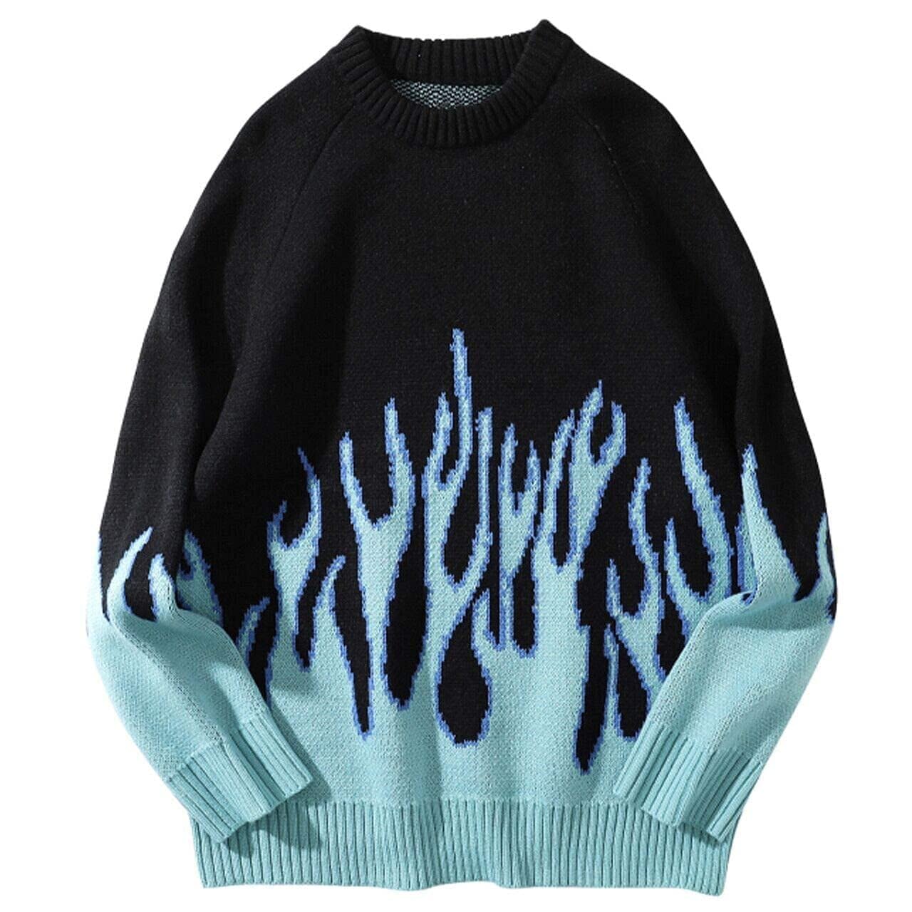 Vamtac Womens Crewneck Oversized Sweaters Y2K Aesthetic Flame Graphic Knitted Sweater Casual Pullover Long Sleeve Jumper