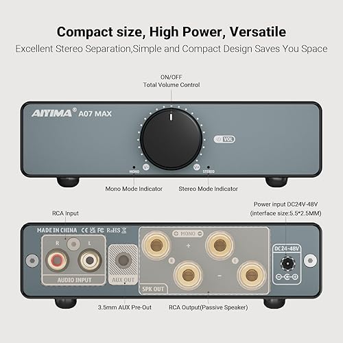 Miniatura 2 de AIYIMA A07 MAX Amplificador Estéreo de 2 Canales para Audio del Hogar 300W*2 TPA3255 Clase D Amplificador de Potencia/Amplificador Mono Enlazable