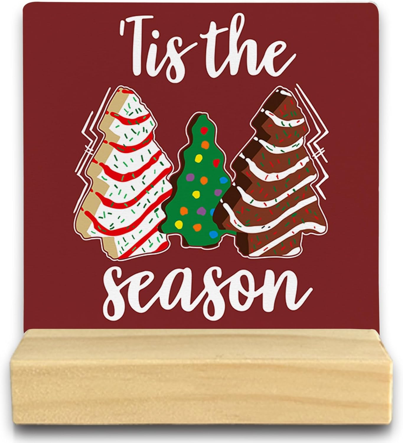 QASHWEY Christmas Desk Decor, Christmas Shelf Decor Wood Table Signs, Red Christmas