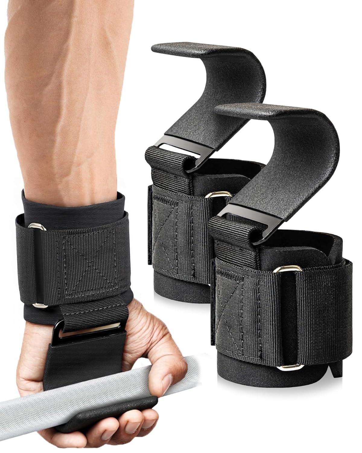 Weight Lifting Hooks (Pair), Lifting Wrist Straps For Deadlifts Thick Padded Neoprene, for Deadlift, Powerlifting,with Palm Guard for Deadlifts, Powerlifting, Bodybuilding & Pull Ups-image-13