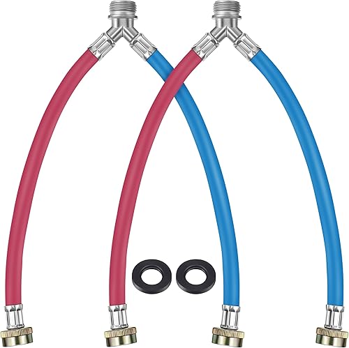 Miniatura 8 de Dreyoo Paquete de 2 mangueras de goma en Y para lavadora, accesorios de latón de 34 pulgadas, 1 pie (12 pulgadas) de longitud, suministro de agua