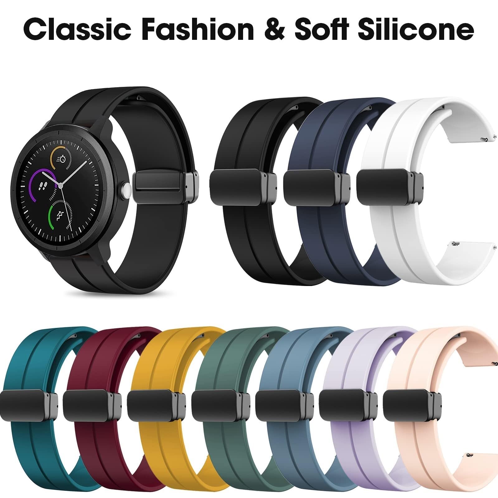 Cinturini in silicone da 20 mm 22 mm, cinturini per orologi sportivi a sgancio rapido con fibbia pieghevole magnetica per uomo donna