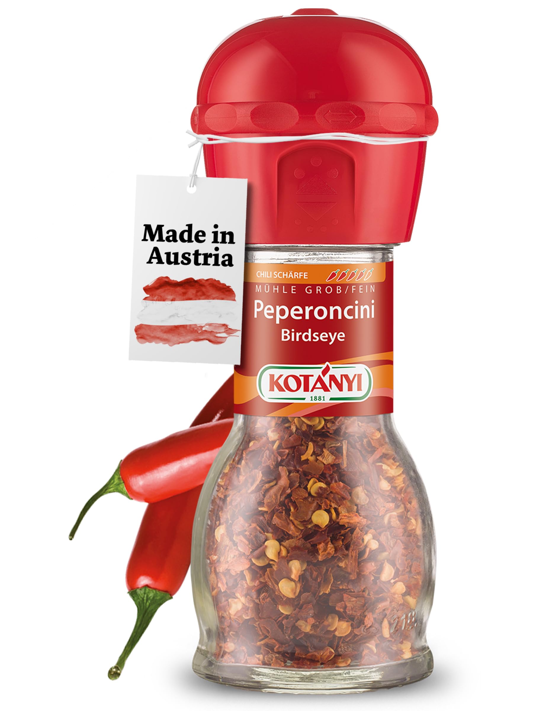 KOTÁNYI Chili Birdseye Peperoncini Mühle, scharf zum frischen Mahlen, 1er Pack (1 x 27g)