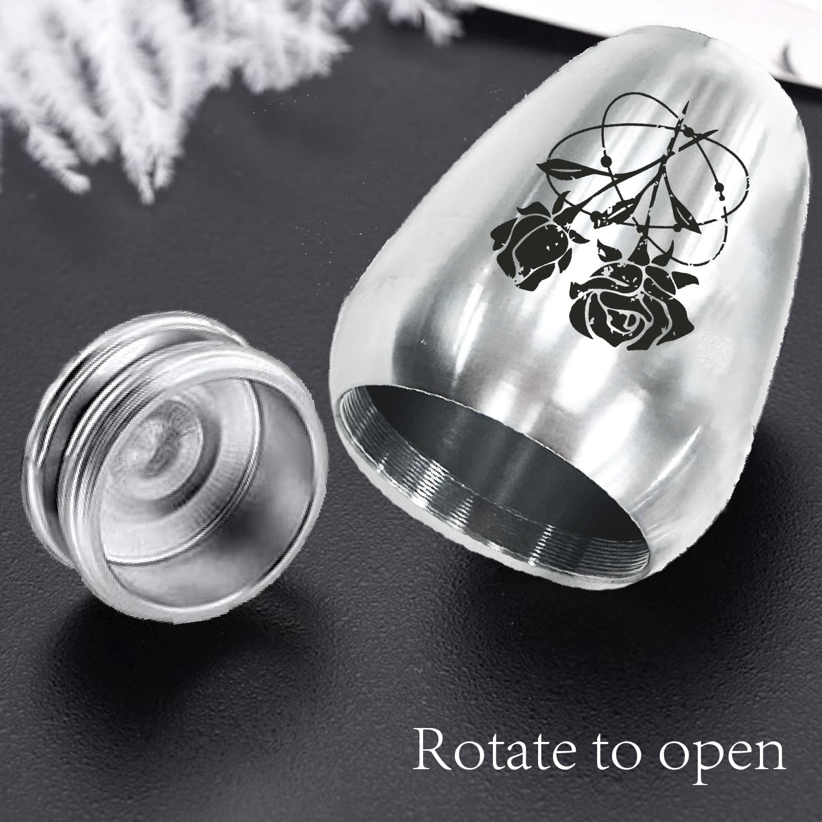 CREATCABIN Small Keepsake Urns Mini Cremation Urn for Human Ashes Silvery Aluminum Sharing Funeral Urn Memorials Ashes Holder Rose Miniature Container for Brother Family Friends Pets 2.6x1.8Inch - Image 4