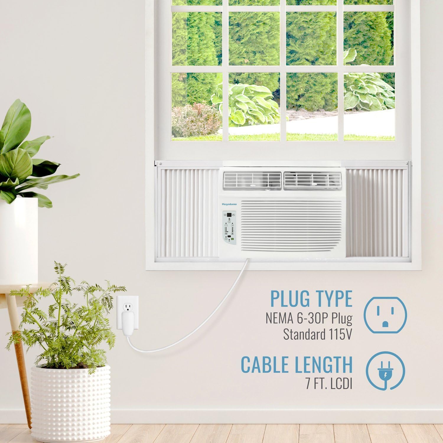 Keystone 8,000 BTU Window Air Conditioner with 3,500 BTU Supplemental Heating, 115V, Window AC Unit with Supplemental Heat for Bedroom, Living Room, Small-Medium Rooms up to 350 Sq.Ft.