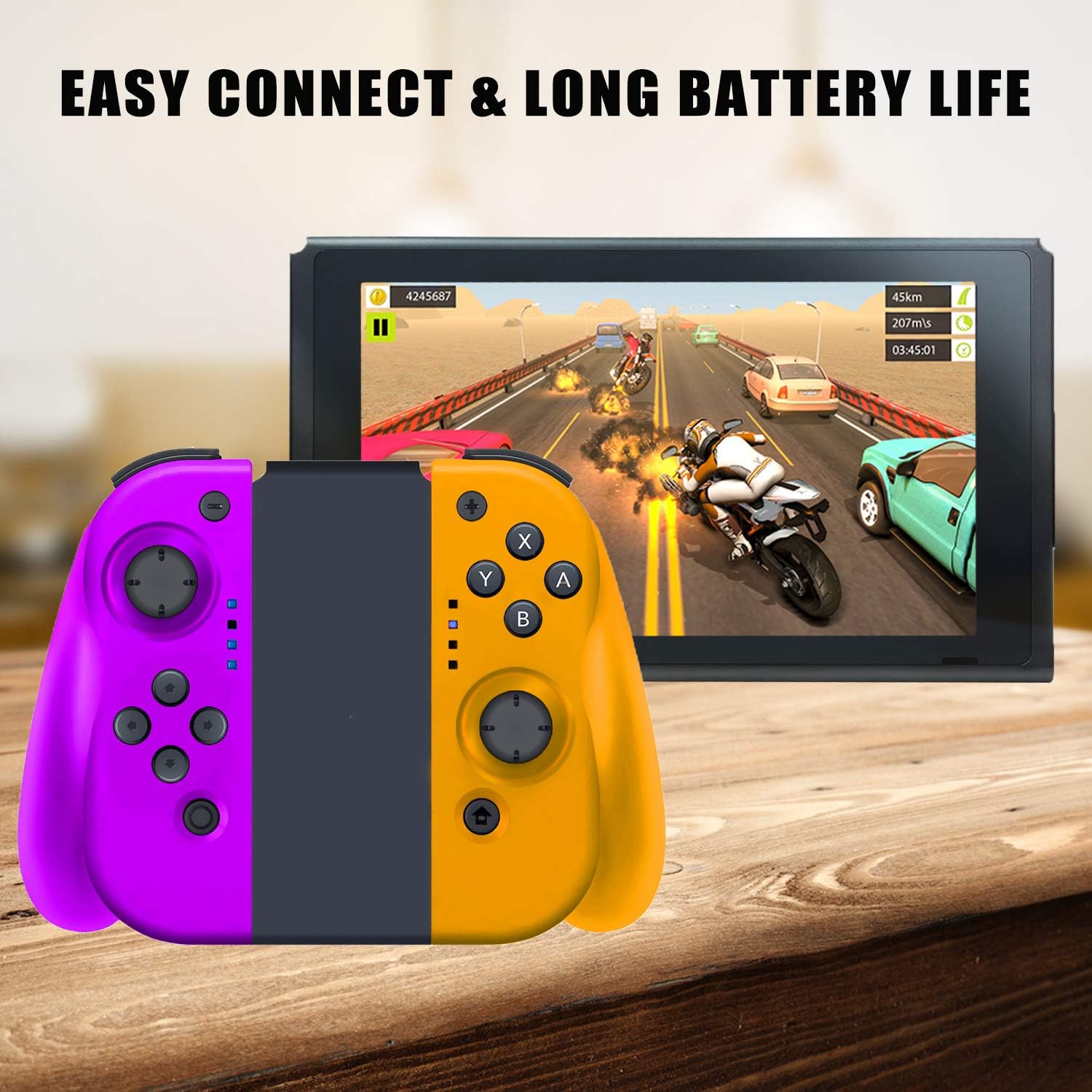YHT Wireless Joy Pad Controller for Switch, Replacement with Redesigned Ergonomic Hand Grip Comfortable Handheld Gamepad Remote(Purple&Yellow)