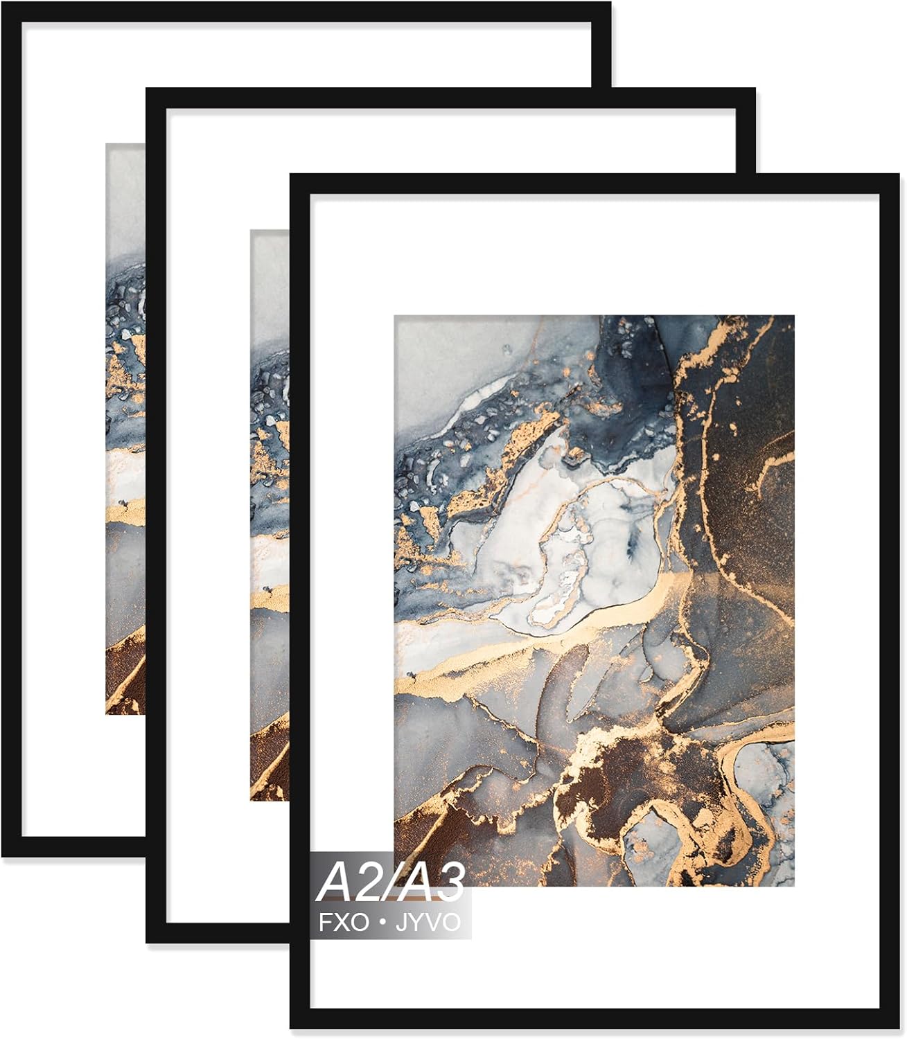 A2 Frame Set of 3, Display Poster A3 with Mat or A2 Without Mat, Light Weight and High Transparent A2 Picture 16.5x23.4 Frame for Wall - 3 Pack/Black/A2 3 A2/A3