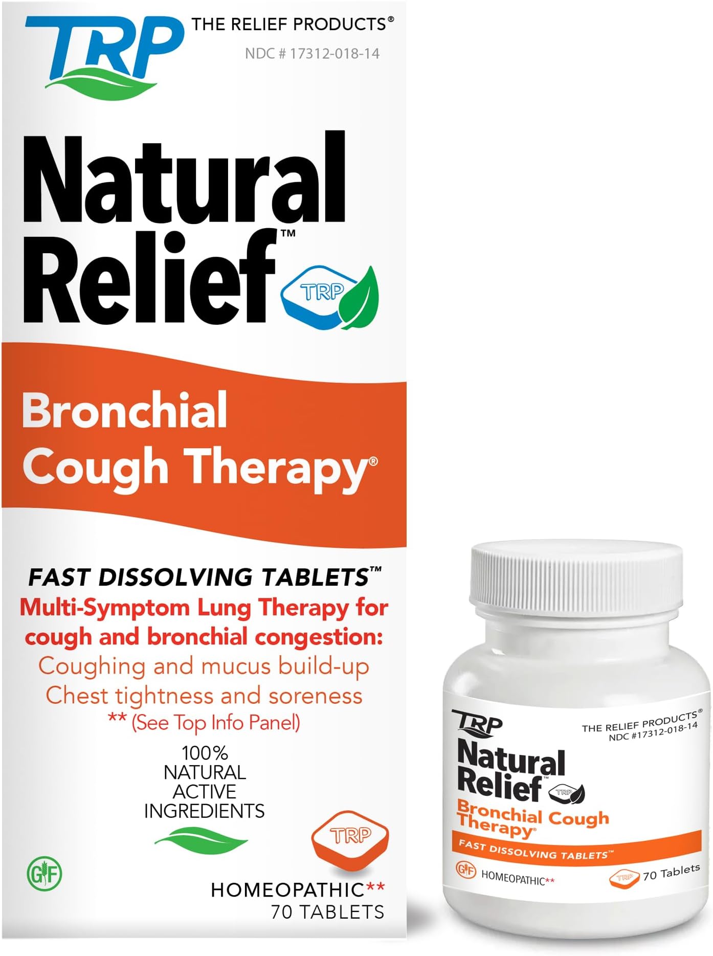 The Relief Products Bronchial Cough Therapy Fast Dissolving Tablets - 100% Natural Active Ingredients - 70 Count
