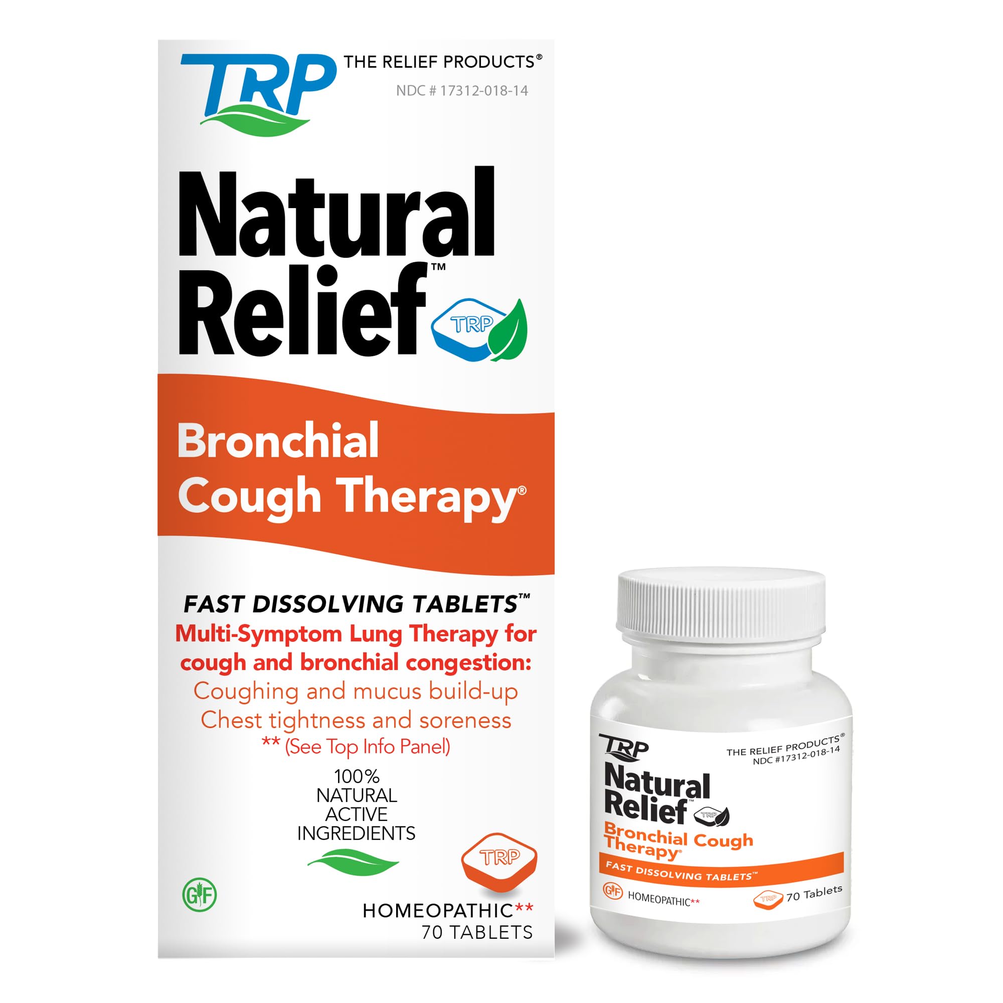 The Relief Products Bronchial Cough Therapy Fast Dissolving Tablets - 100% Natural Active Ingredients - 70 Count