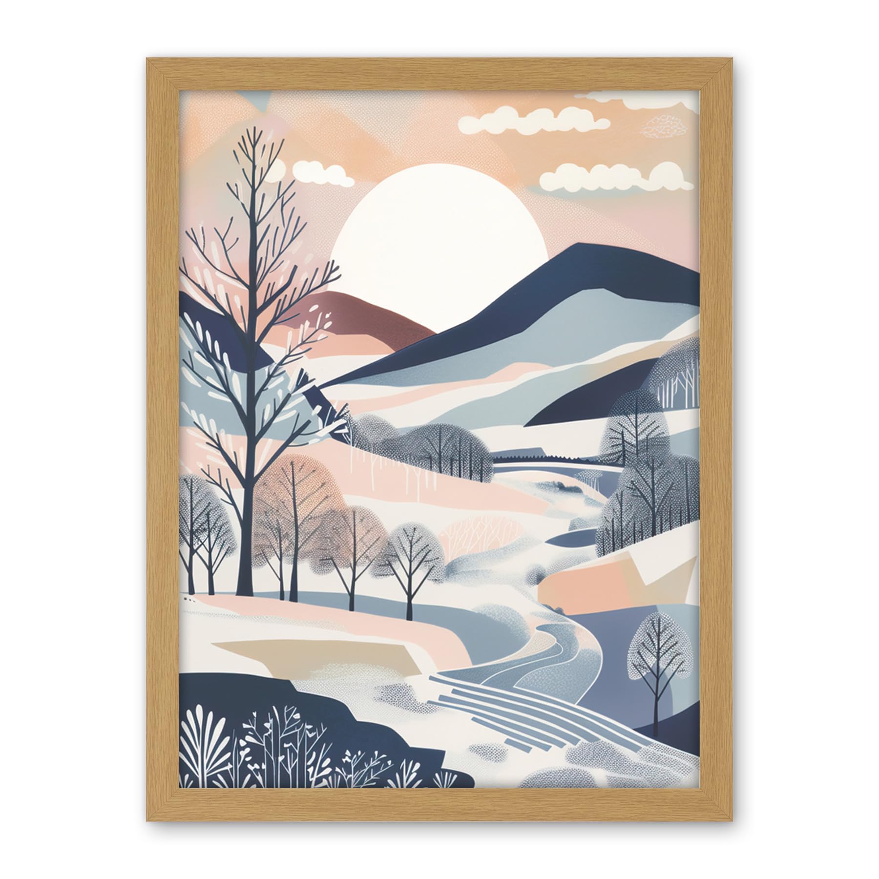 Artery8 Countryside Path in Boho Hill Winter Landscape Artwork Framed Wall Art Print 18X24 Inch