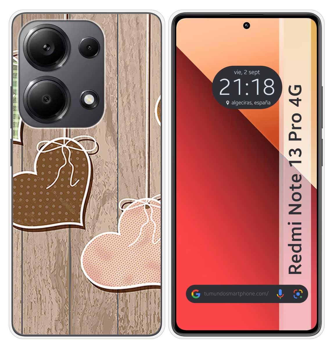 Custodia In Silicone Per Samsung Galaxy A14 4G / 5G Design Cuori Legno
