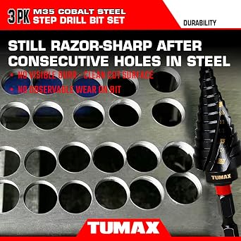 3Pcs M35 Cobalt Step Drill Bit Set, TiAlN Coated, 1/4 Hex, 1/8-7/8
