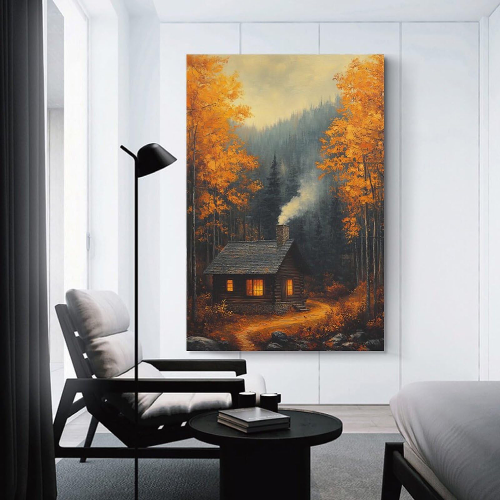 Junmoney Unframe-Style-15 Decorative Wall Artwork Cozy Cabin In Autumn Woods, 08X12inch(20X30cm), For New Homes, Bedrooms Or Workspaces, Canvas Artwork With Gifting Potential