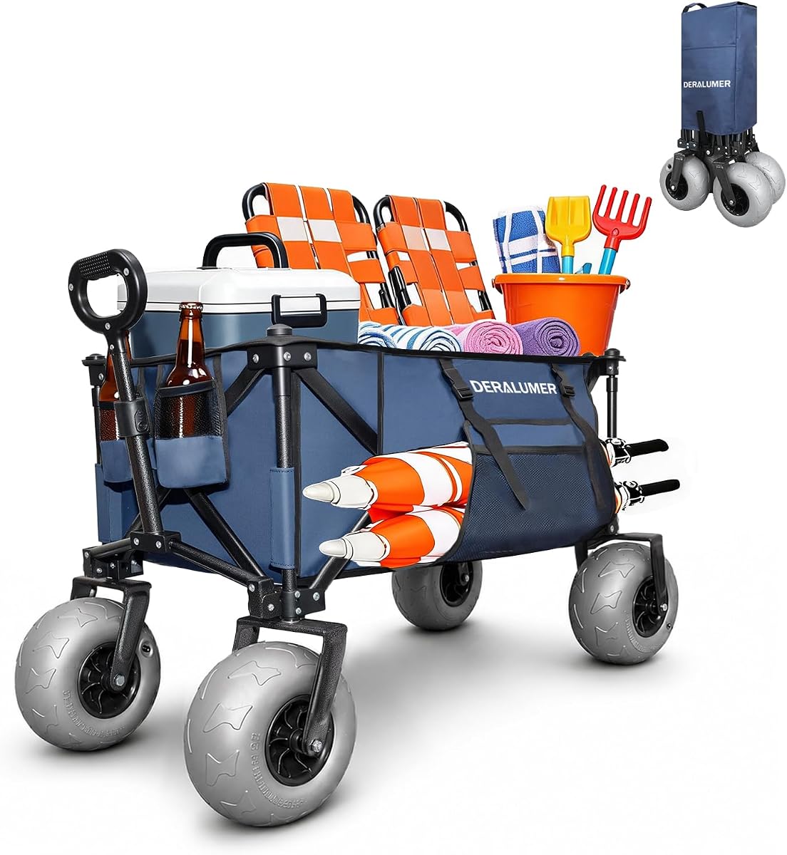 X800 Beach Wagon with 9" Big Balloon Wheels for Sand, 41" Heavy Duty Folding Wagon, 200L Oversized Cart with Side Bag for Beach,Fishing&Camping