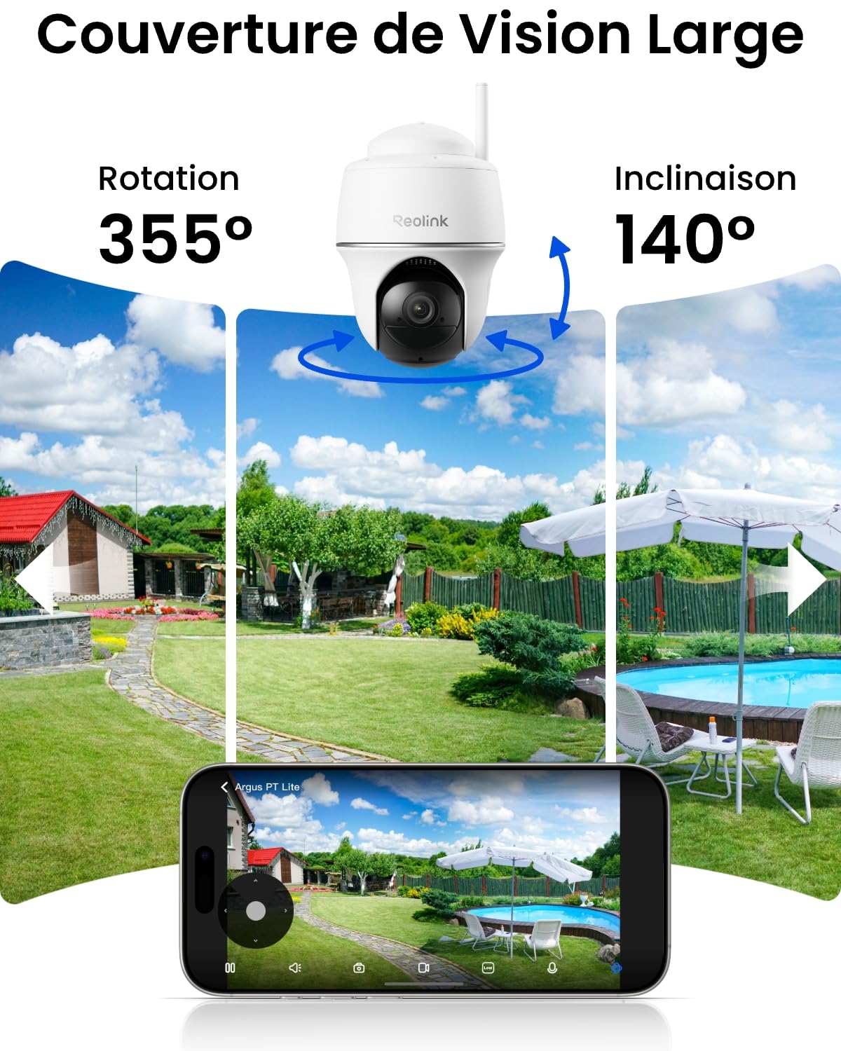 Reolink Kit Caméra Surveillance 2X 360° Pan&Tilt Caméra Solaire sans Fil 2K | Détection IA, Vision Nocturne, Stockage Local sans Abonnement, Jusqu'à 1 To, Home Hub Mini+Argus PT Lite+Panneau Solaire