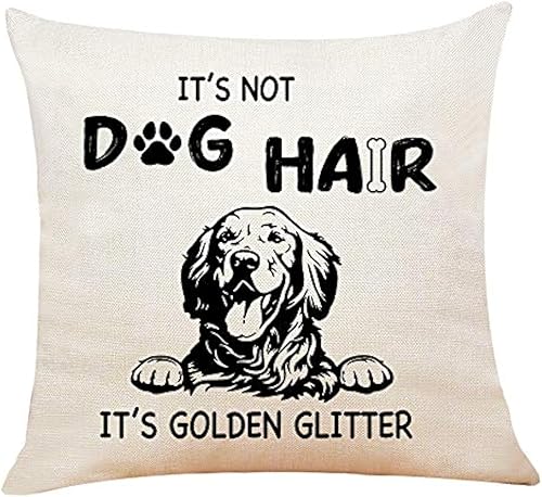 XUISWELL Funny Quote Its Not Dog Hair Its Golden Glitter Cotton Linen - Funda de almohada de lino y algodón con purpurina dorada regalos para