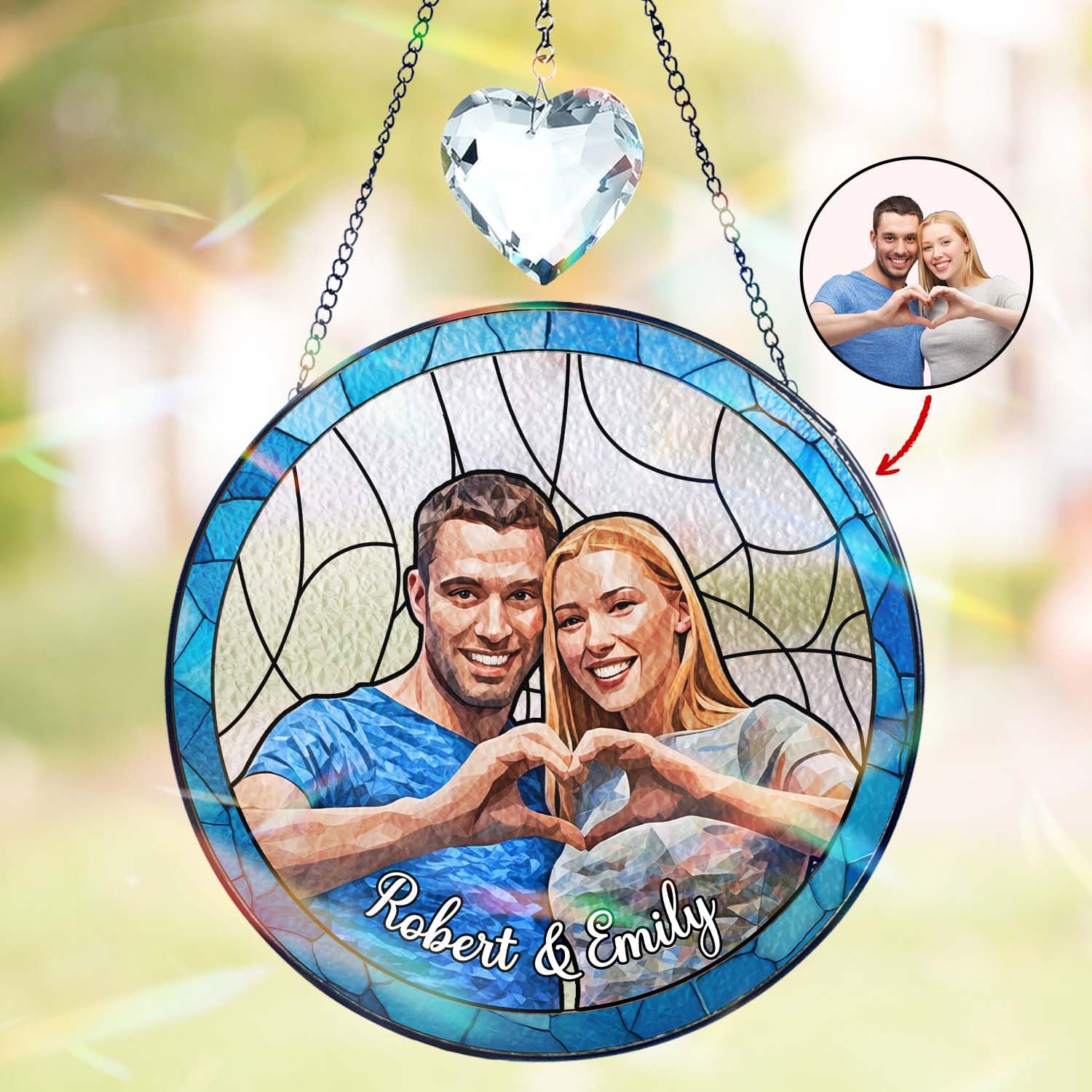 Custom Photo, Personalized Stained Glass Window Hanging Suncatcher - Gift for Family, Couple - Portrait Couple Family, Christmas Wedding Gifts for