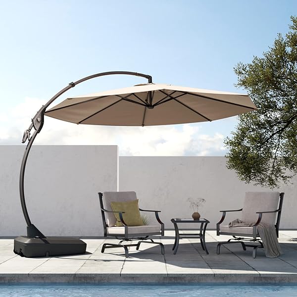 Grand patio 12 FT Sunbrella Cantilever Umbrella with Base Outdoor Aluminum Offset Umbrella Round Shade with Tilt Adjustm