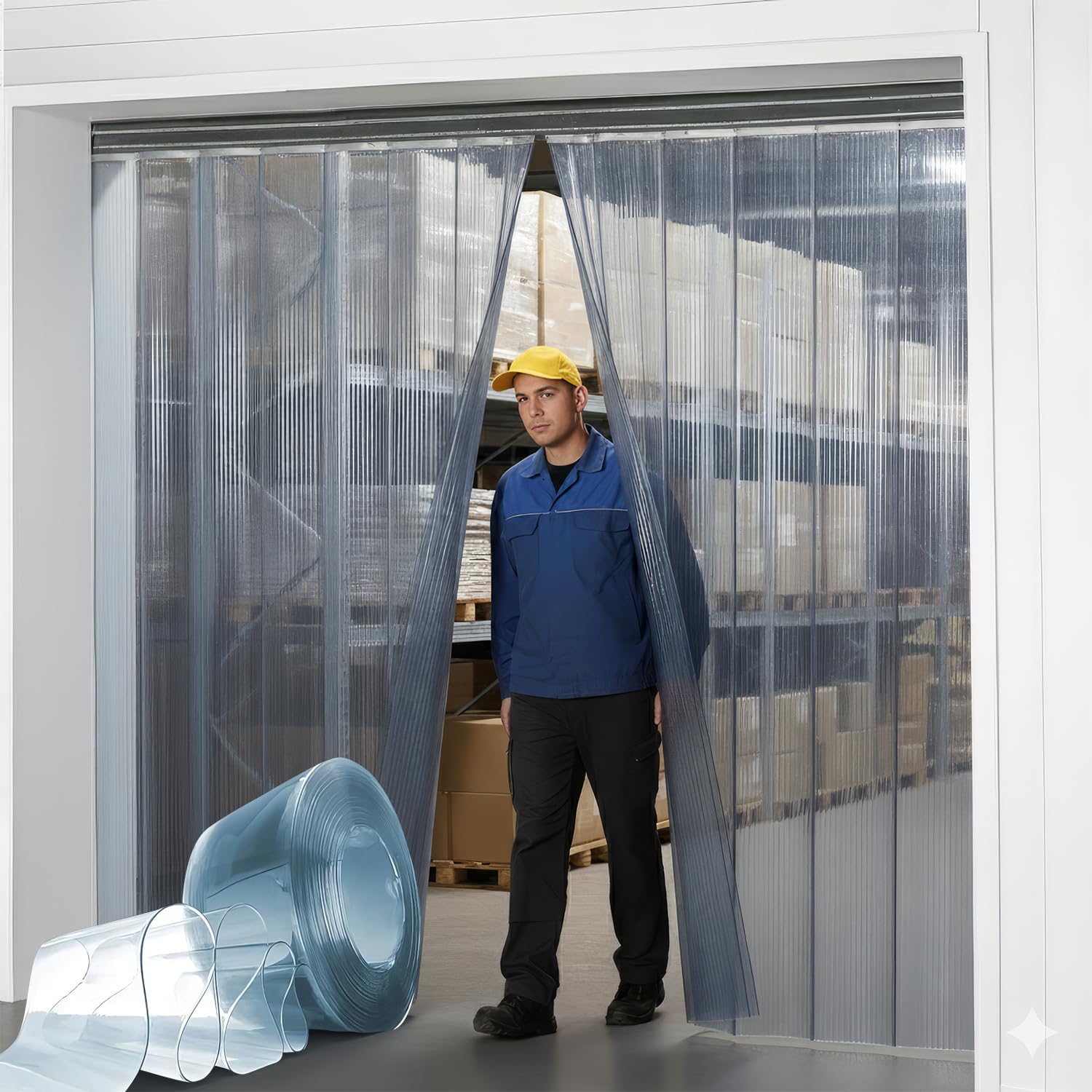 PVC Strip Door Curtain - 4.4ft X 7ft Clear Plastic Kit For Warehouse, Factory & Garage Doorways