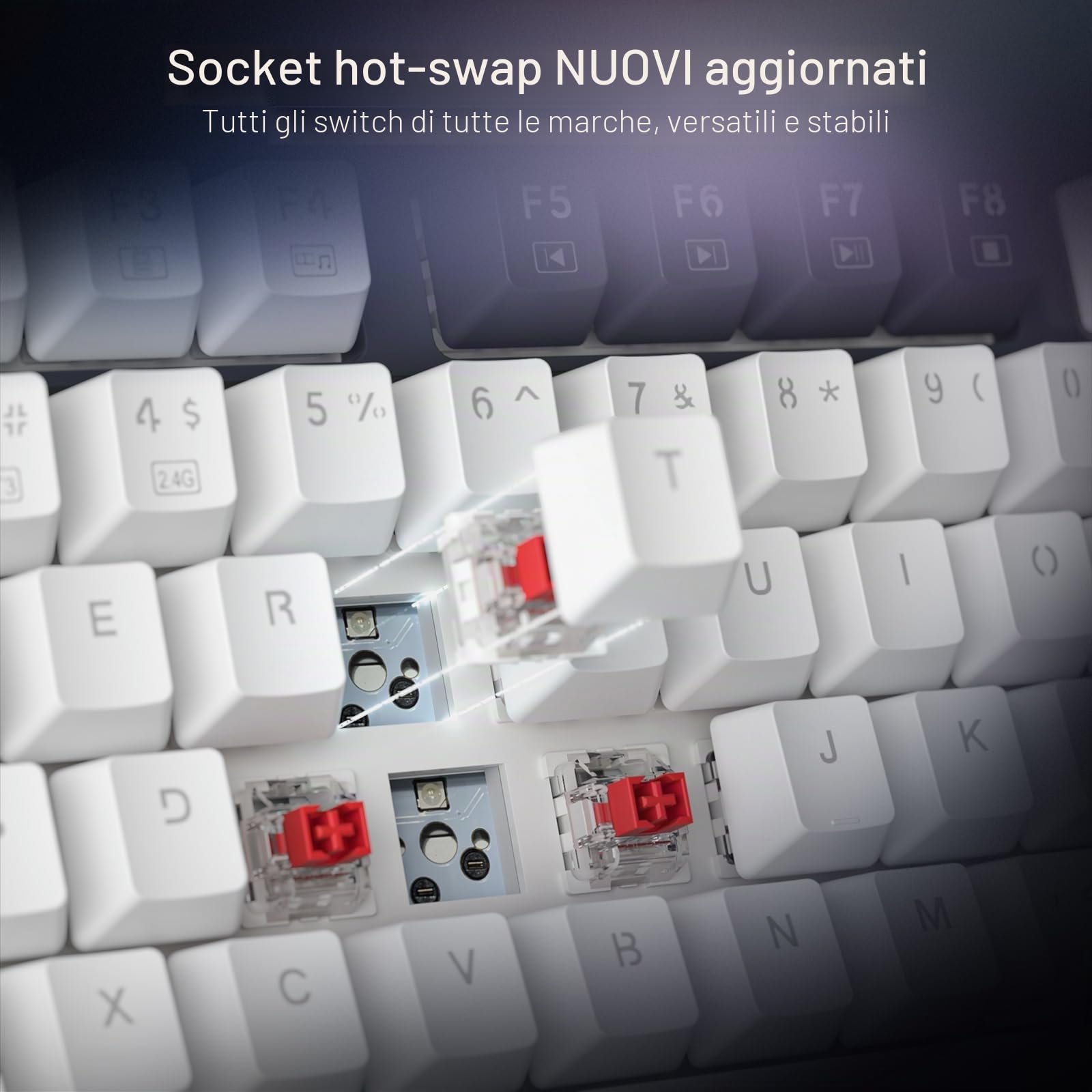 Redragon K673 PRO RGB Gaming Tastiera Wireless 75%, 3 Modalità, 81 Tasti, Meccanica Compatta, Controllo Pulsante Speciale, Cuscinetti Fonoassorbenti, Interruttore Rosso, US Layout