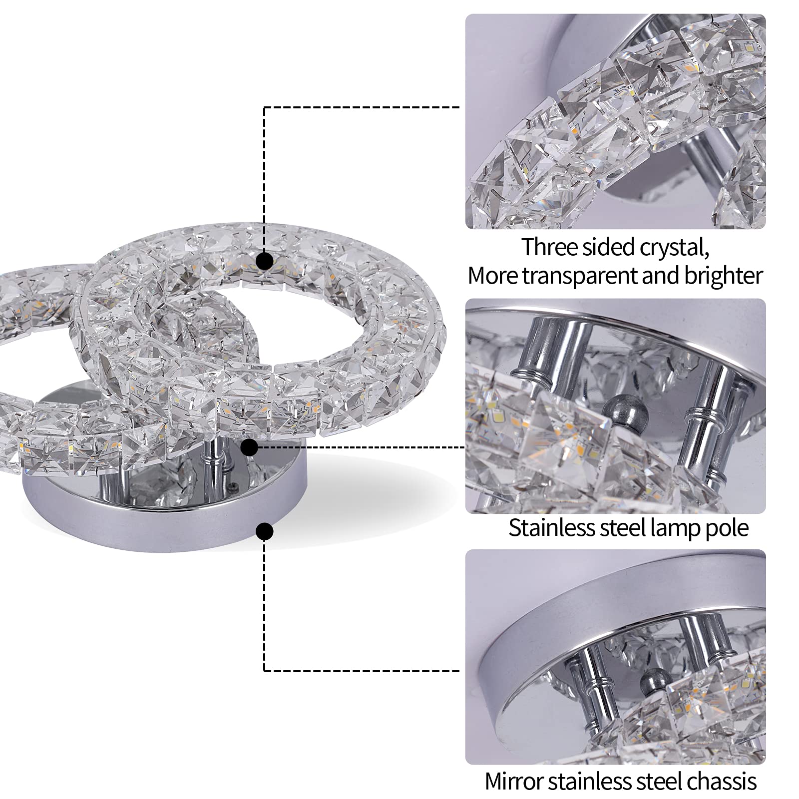 GreeLustr Runde Kristall Kronleuchter LED Moderne Kristall Deckenleuchte, Austauschbare Pendelleuchte K9 Crystal Einbauleuchte Edelstahl Deckenlampe für Schlafzimmer Flurlampe Eingang Wohnzimmer