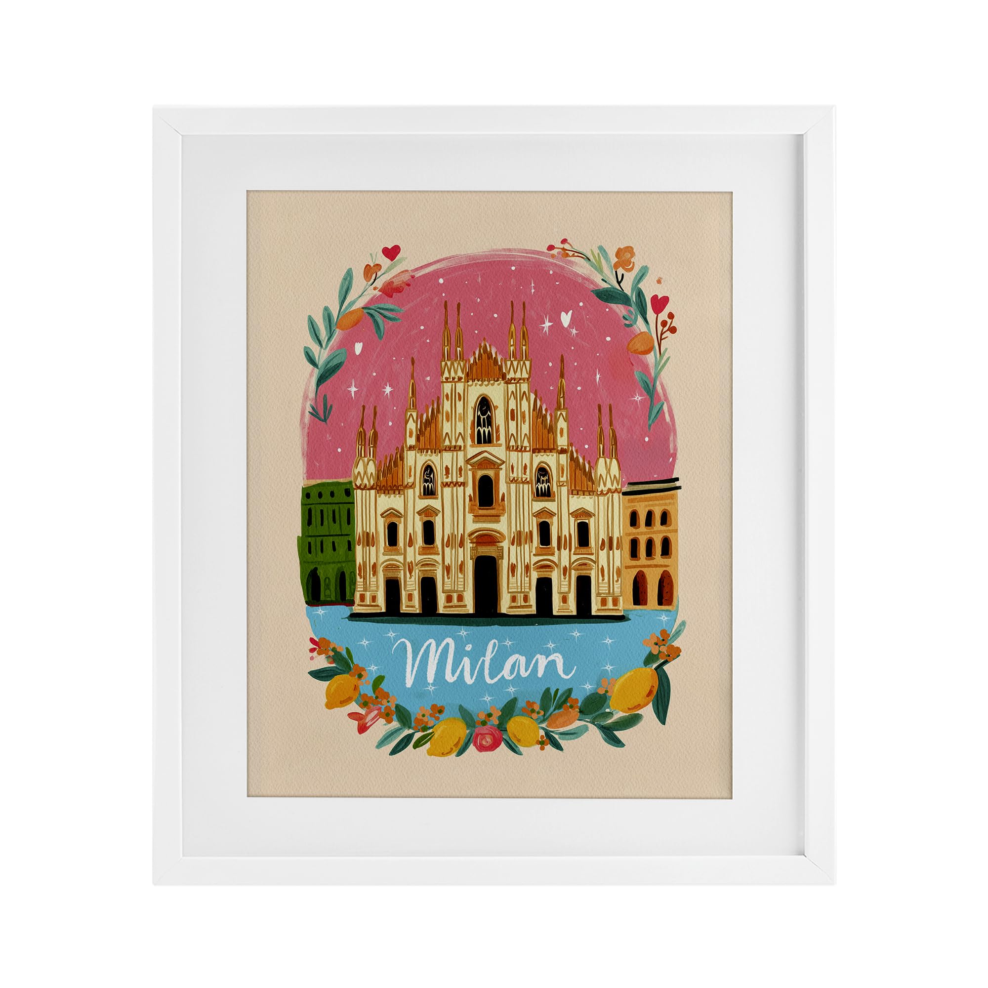 Impression fleurie Milan gris Stupell cadre sous verre 40x33 cm