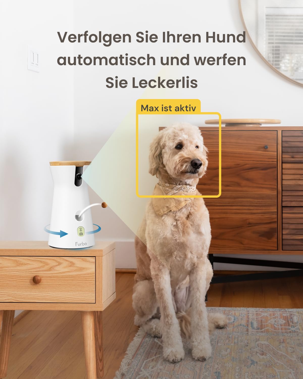 Furbo 360° Hundekamera [Basic Kamera]: Haustierkamera mit App, Rotierende 360° Sicht, Farbnachtsicht, Tracking, Leckerliwurf, Bell-Alarm, der Favorit von Haustierbesitzern auf der ganzen Welt